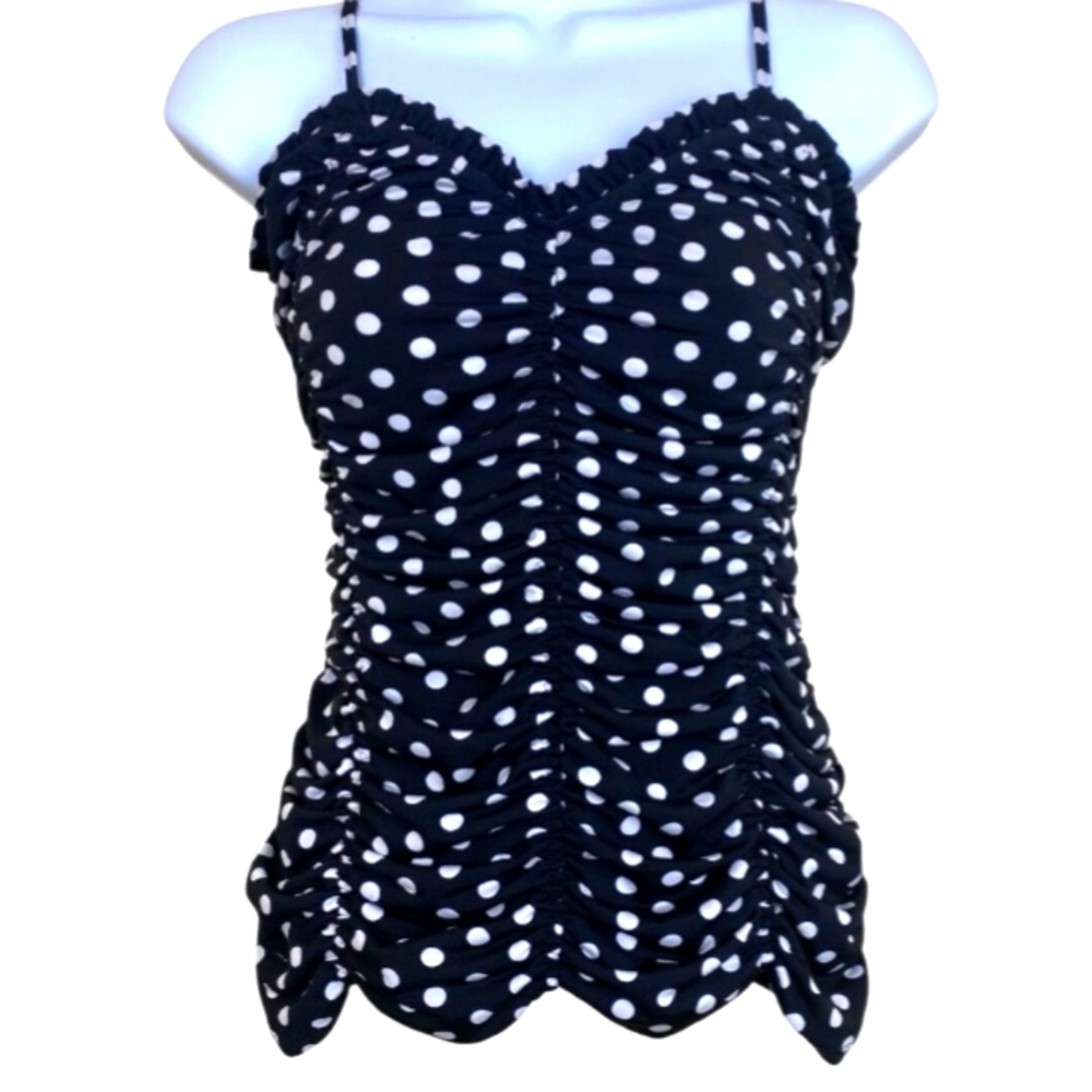VENUS 2X PolkaDot Ruffle Trim Silky Ruched Tank